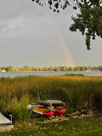 rainbow over lake